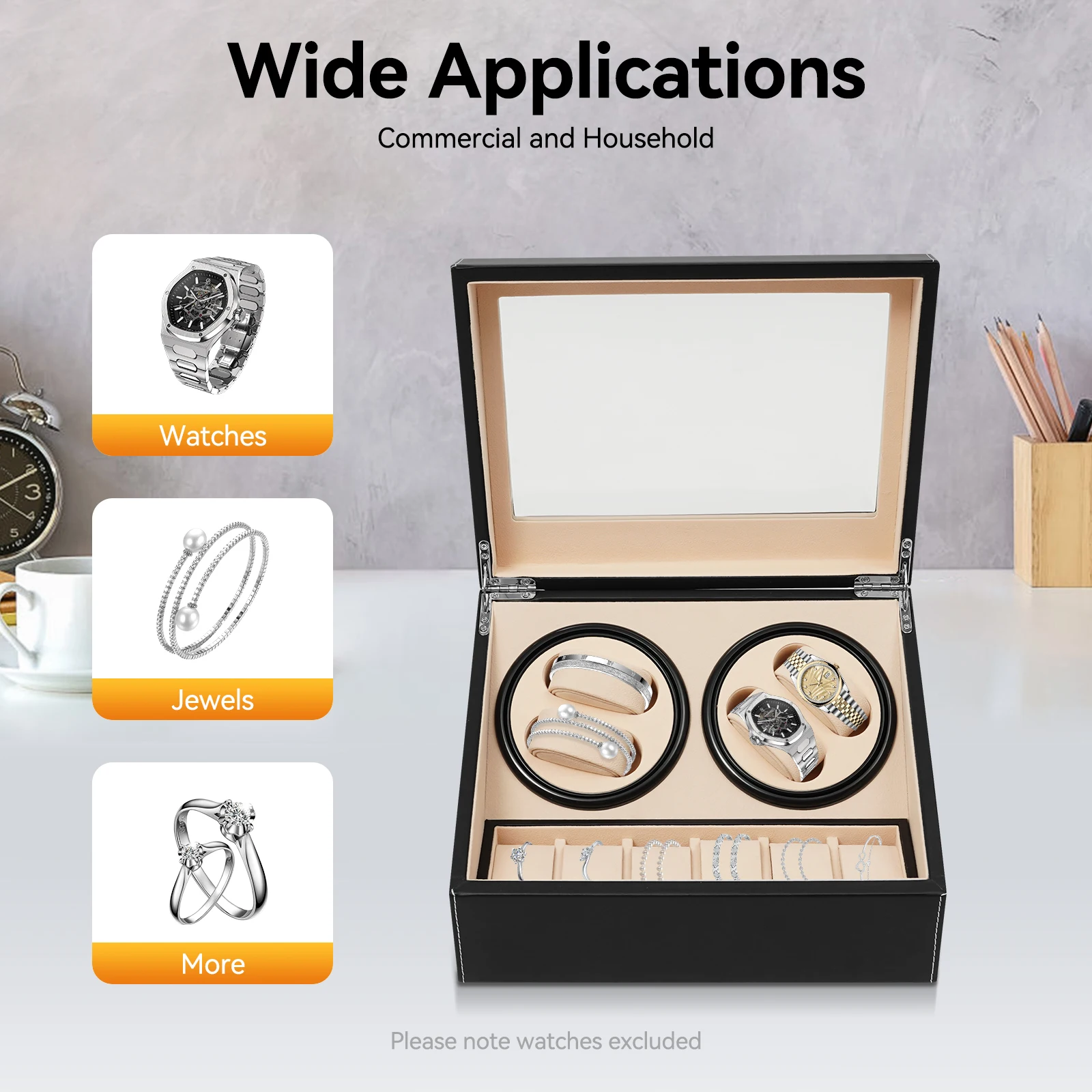4+6 Brown/Black Watch Winder Automatic Rotation Leather Storage Watch Display Box Case Holder for Store Display, Home Decoration