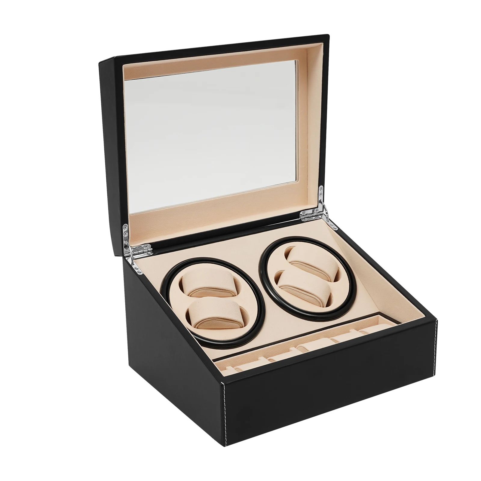 4+6 Brown/Black Watch Winder Automatic Rotation Leather Storage Watch Display Box Case Holder for Store Display, Home Decoration