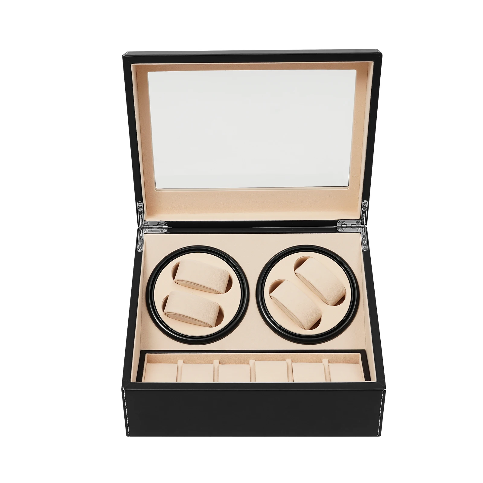 4+6 Brown/Black Watch Winder Automatic Rotation Leather Storage Watch Display Box Case Holder for Store Display, Home Decoration