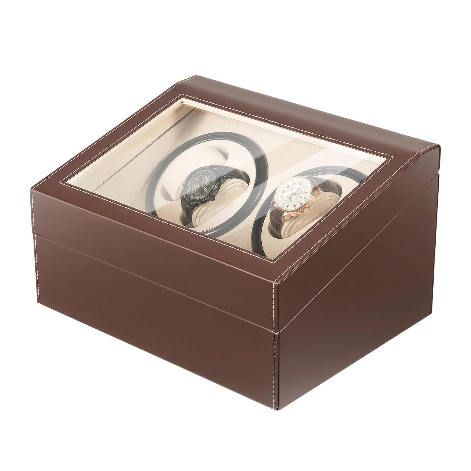 4+6 Brown/Black Watch Winder Automatic Rotation Leather Storage Watch Display Box Case Holder for Store Display, Home Decoration