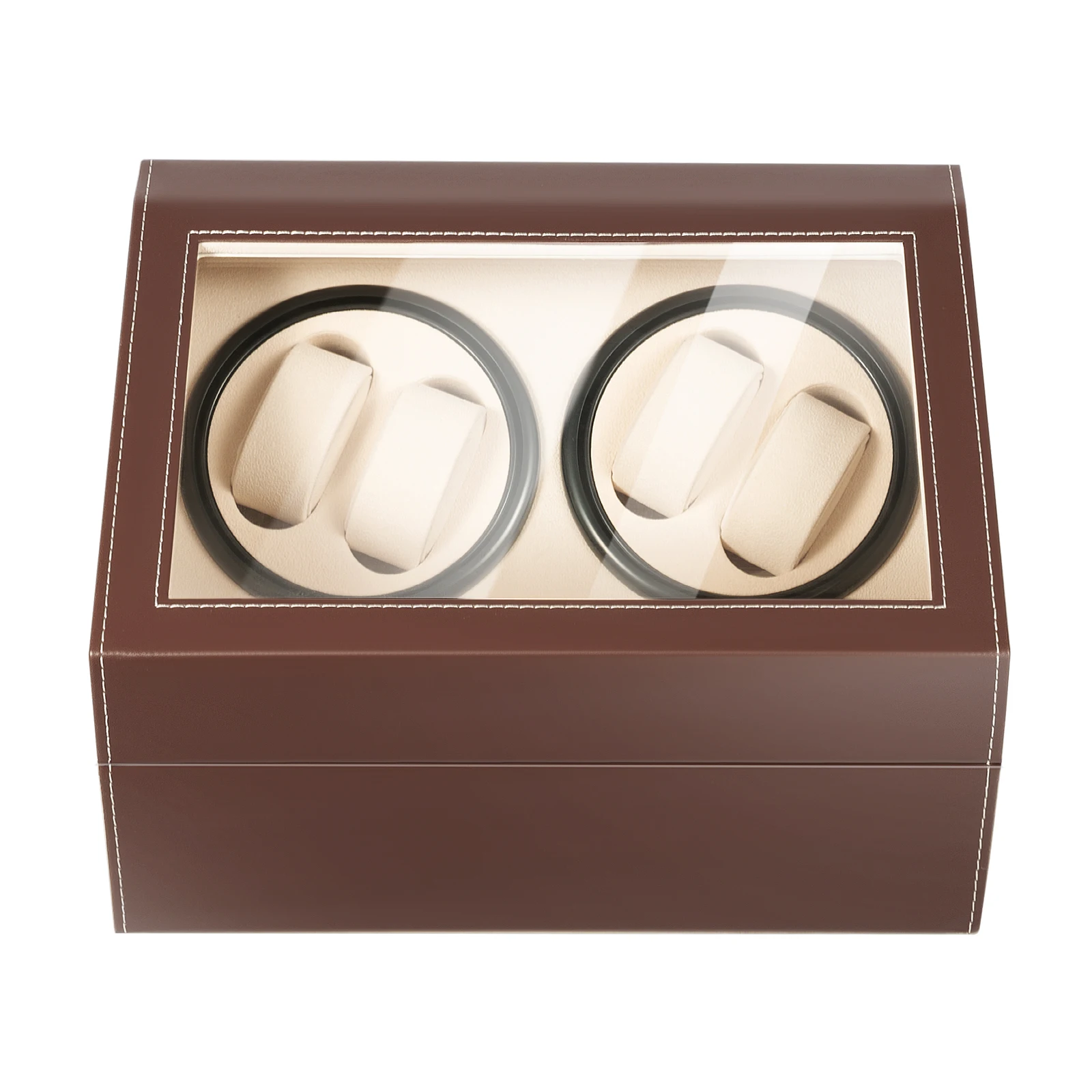 4+6 Brown/Black Watch Winder Automatic Rotation Leather Storage Watch Display Box Case Holder for Store Display, Home Decoration
