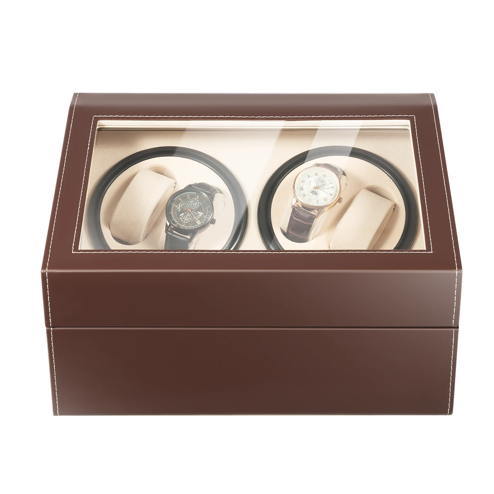 4+6 Brown/Black Watch Winder Automatic Rotation Leather Storage Watch Display Box Case Holder for Store Display, Home Decoration