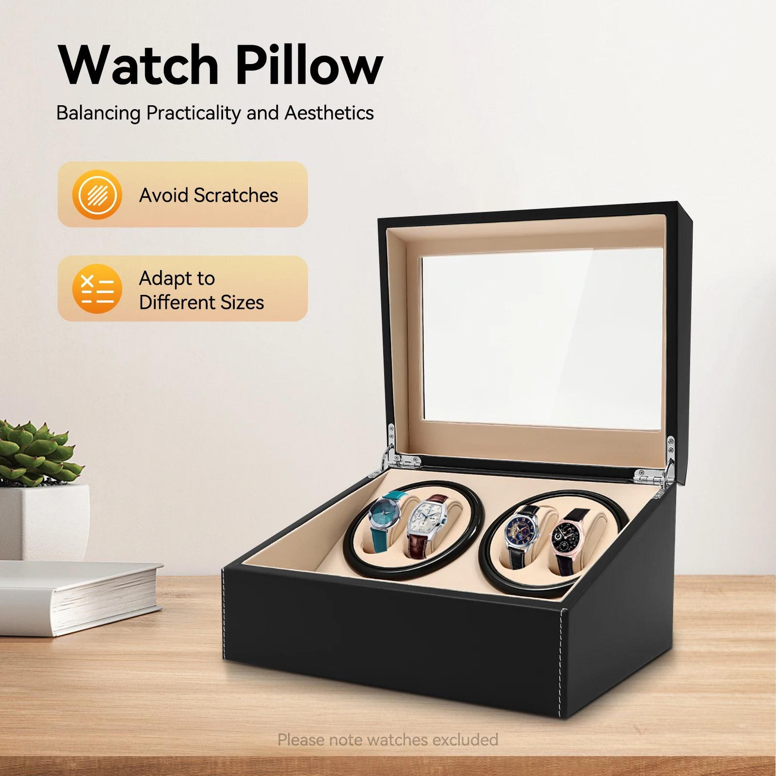 4+6 Brown/Black Watch Winder Automatic Rotation Leather Storage Watch Display Box Case Holder for Store Display, Home Decoration