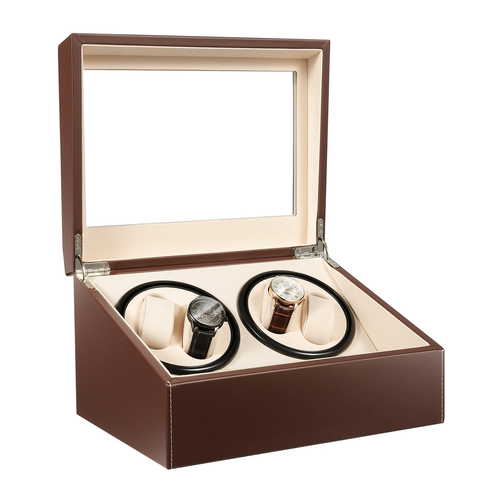 4+6 Brown/Black Watch Winder Automatic Rotation Leather Storage Watch Display Box Case Holder for Store Display, Home Decoration