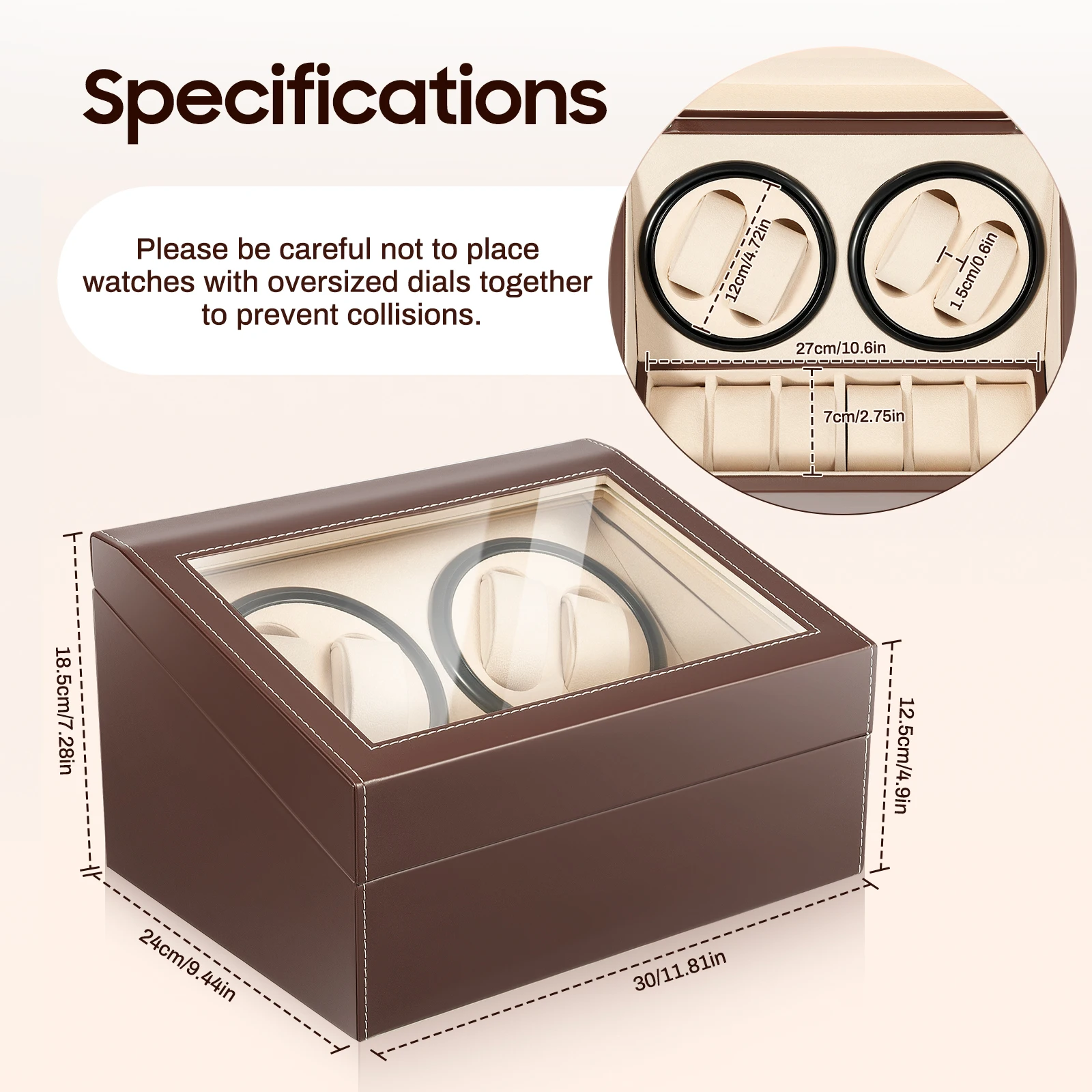 4+6 Brown/Black Watch Winder Automatic Rotation Leather Storage Watch Display Box Case Holder for Store Display, Home Decoration
