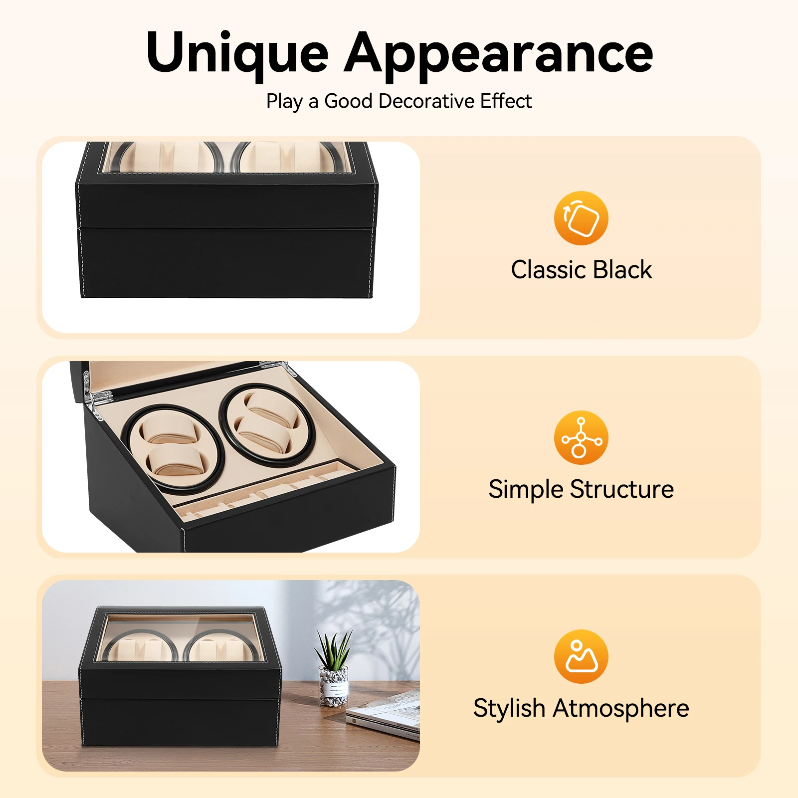 4+6 Brown/Black Watch Winder Automatic Rotation Leather Storage Watch Display Box Case Holder for Store Display, Home Decoration