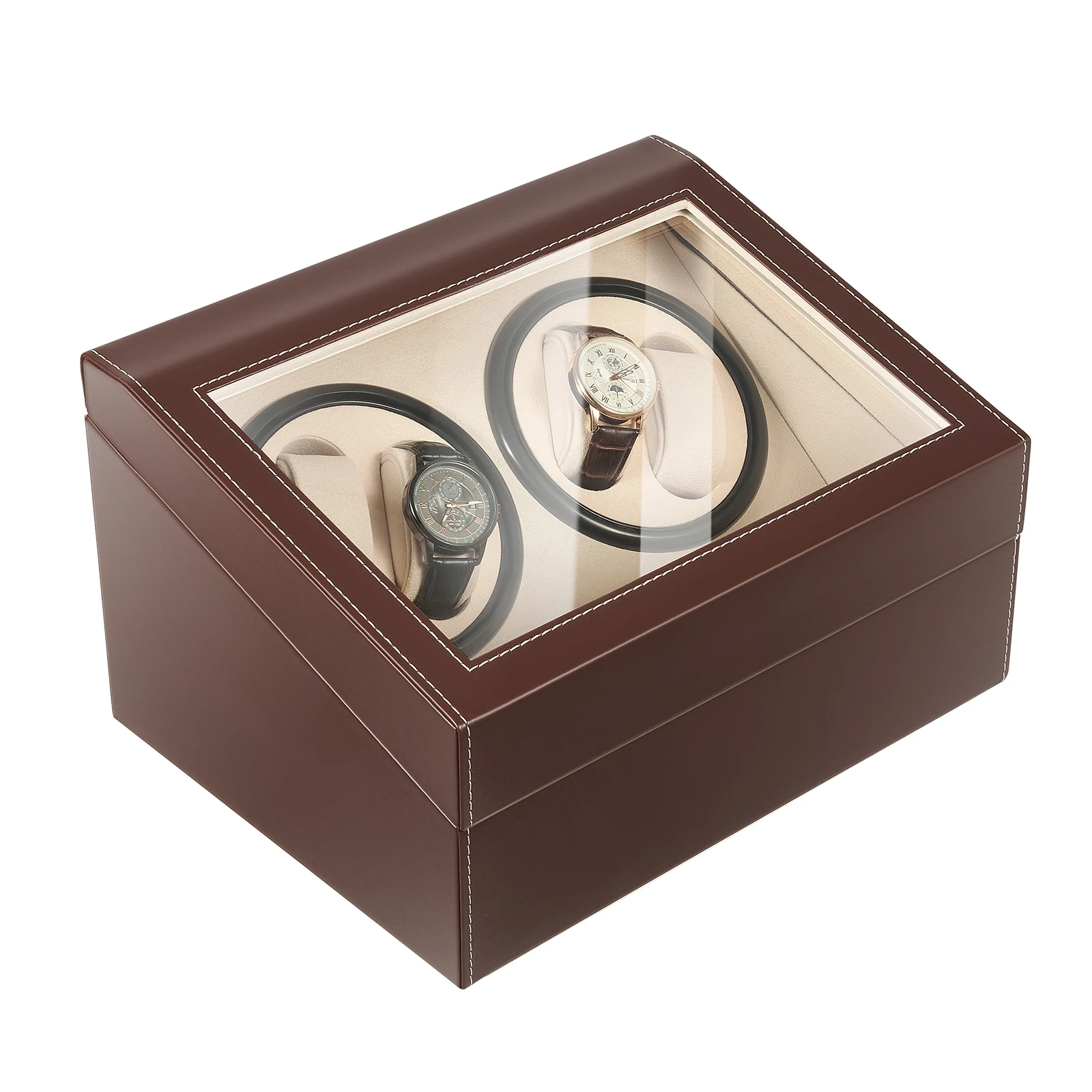 4+6 Brown/Black Watch Winder Automatic Rotation Leather Storage Watch Display Box Case Holder for Store Display, Home Decoration