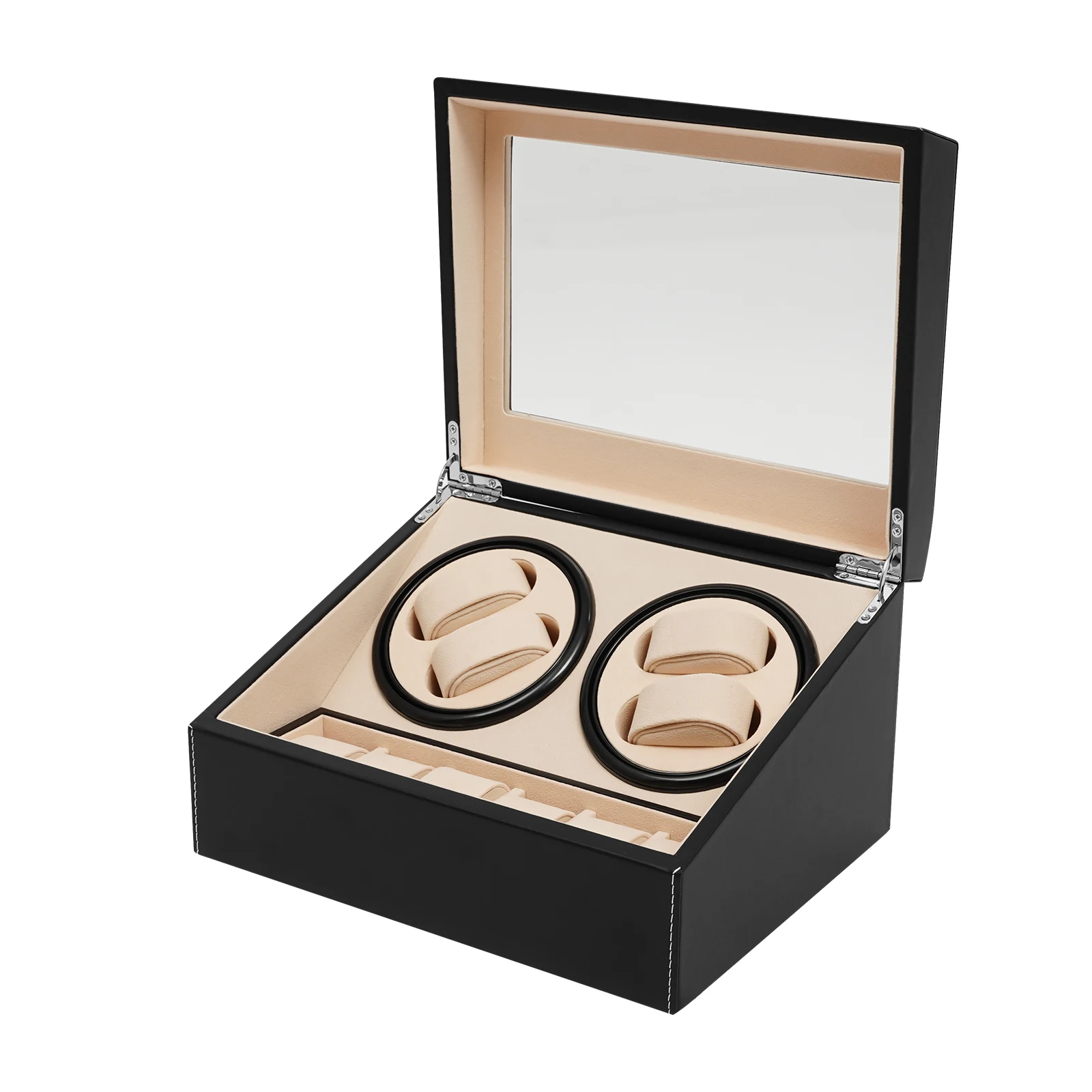 4+6 Brown/Black Watch Winder Automatic Rotation Leather Storage Watch Display Box Case Holder for Store Display, Home Decoration