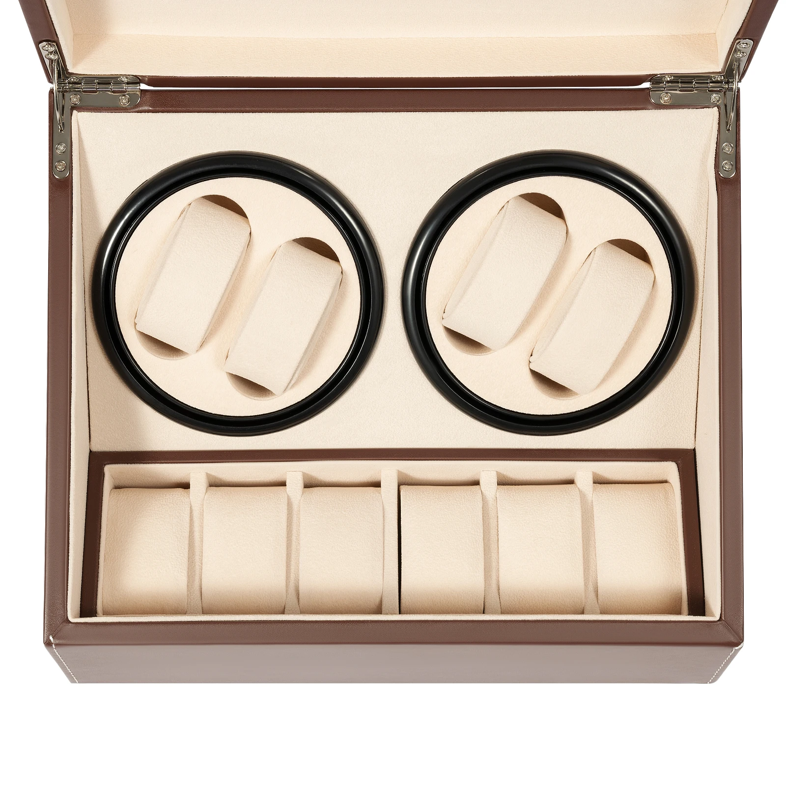 4+6 Brown/Black Watch Winder Automatic Rotation Leather Storage Watch Display Box Case Holder for Store Display, Home Decoration