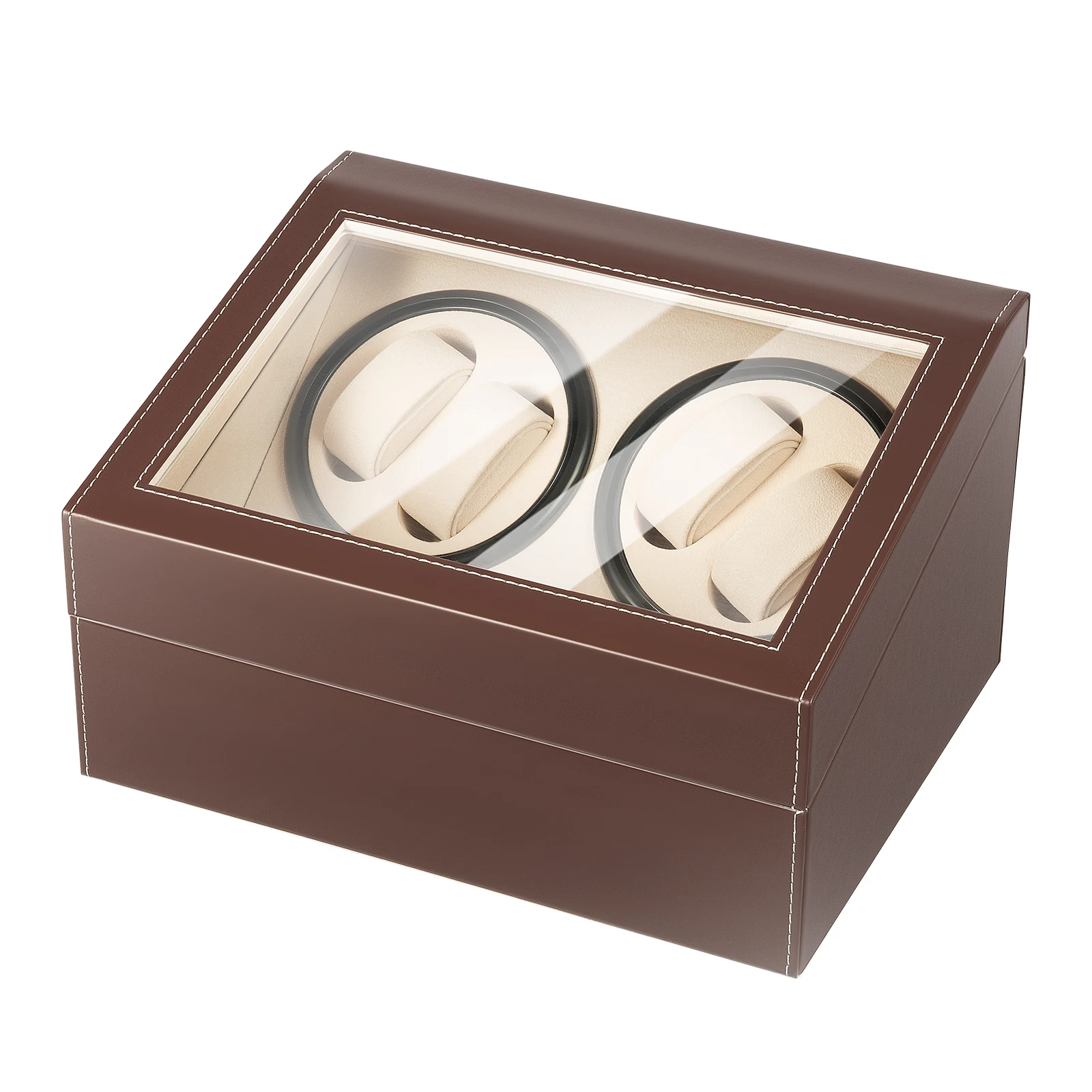 4+6 Brown/Black Watch Winder Automatic Rotation Leather Storage Watch Display Box Case Holder for Store Display, Home Decoration