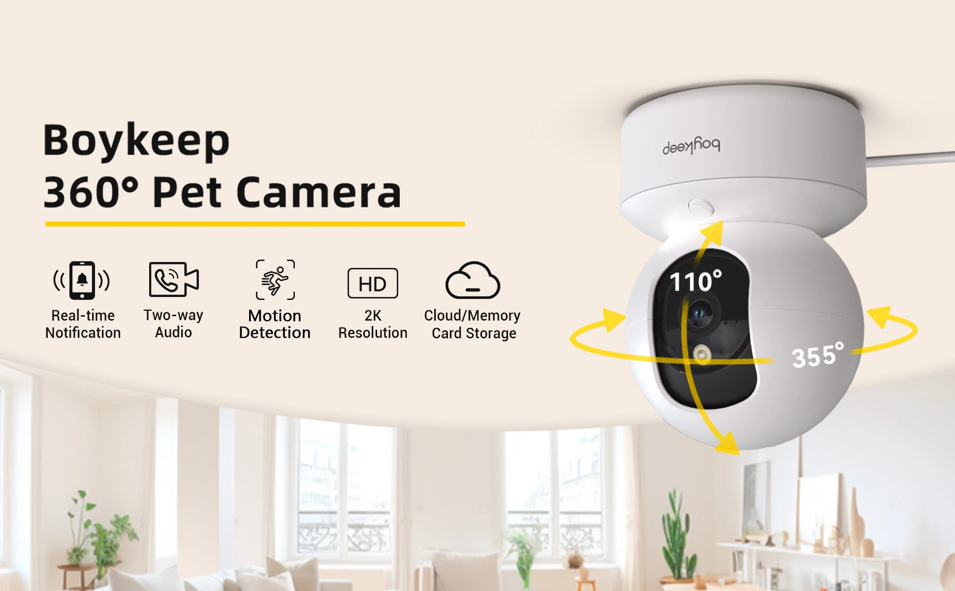BoyKeep Smart Camera 2K Security Protection Wifi Surveillance 5G/2.4GHz Indoor Baby Night Vision 360° Pan & Tilt 2-Way Audio K30