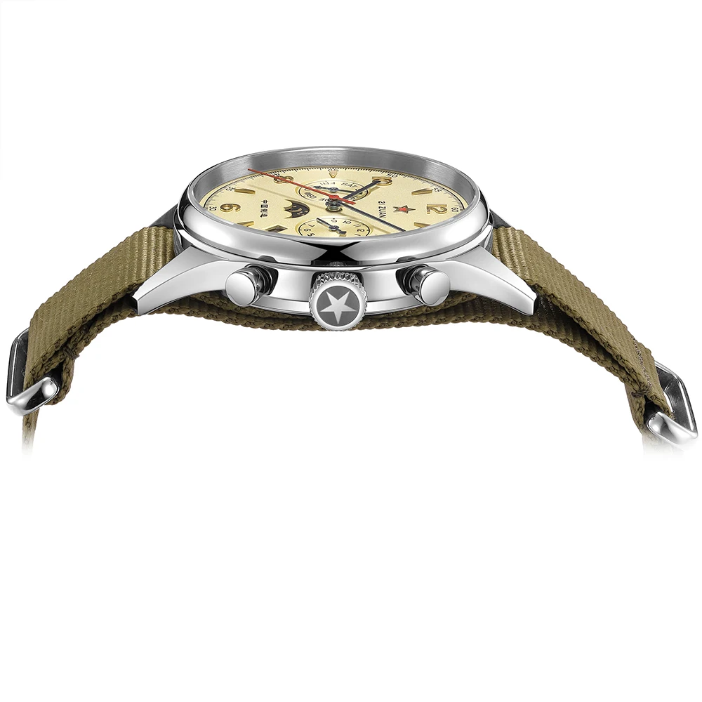 Seakoss 40mm1963 MultiFunction Men's Automatic Watches Calendar Week Month Sapphire Glass Nylon Strap 1963 Pilot Mechanical Watch