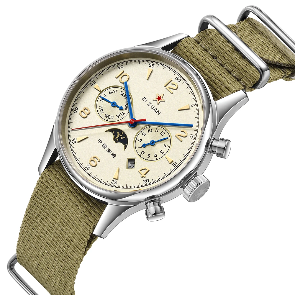 Seakoss 40mm1963 MultiFunction Men's Automatic Watches Calendar Week Month Sapphire Glass Nylon Strap 1963 Pilot Mechanical Watch