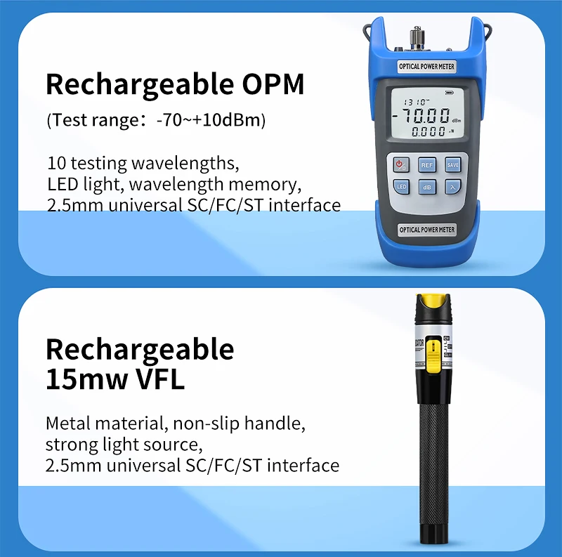 Fiber Optic Tool Kit With S-6C Fiber Cleaver Optical Power Meter(OPM) 15mw Visual Fault Locator(VFL) Fiber Stripper FTTH Tools