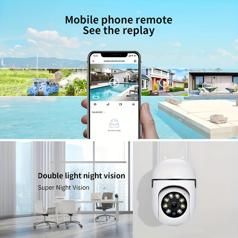 Ease Life APP Wireless 1080P HD Indoor/Outdoor WiFi Security Camera, Color Night Vision, 2-Way Audio, 360° Black Y108