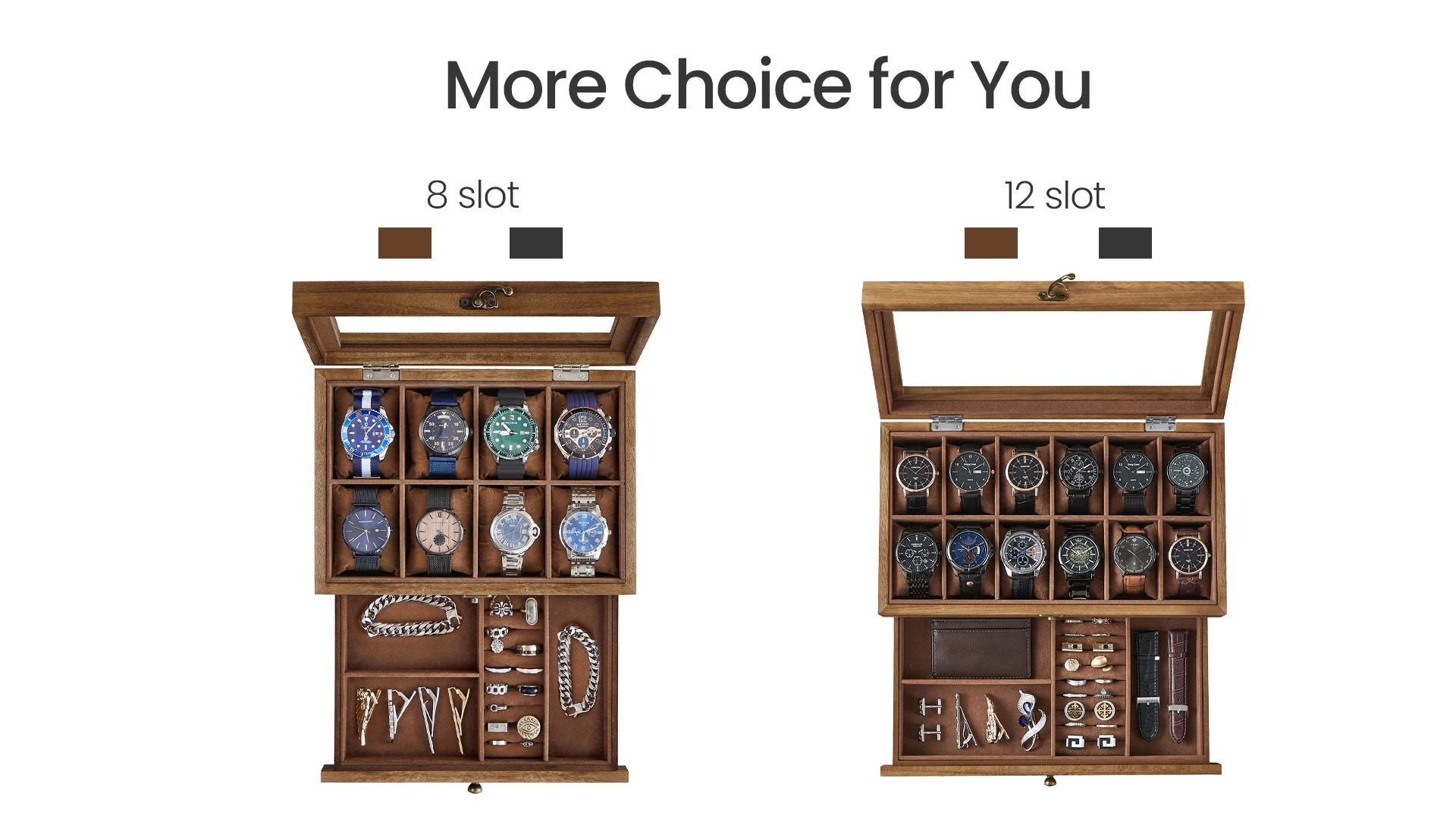 SONGMICS 12-Slot Watch Box, 2-Tier Watch Display Case with Large Glass Lid, Removable Watch Pillows, Velvet Lining, Jewelry Box