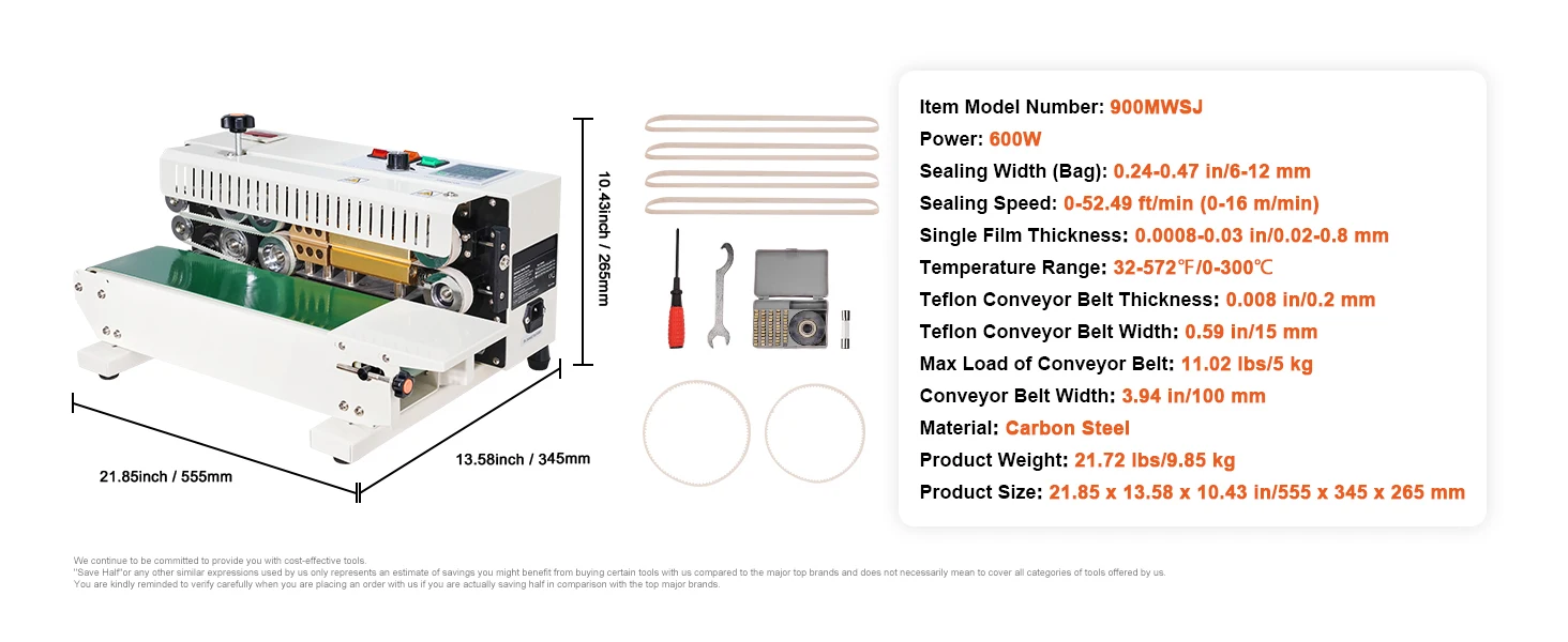 SucceBuy Automatic Horizontal Band Sealer Continuous Bag Band Sealing Machine with Count Function for 0.02-0.8 mm Plastic Bags