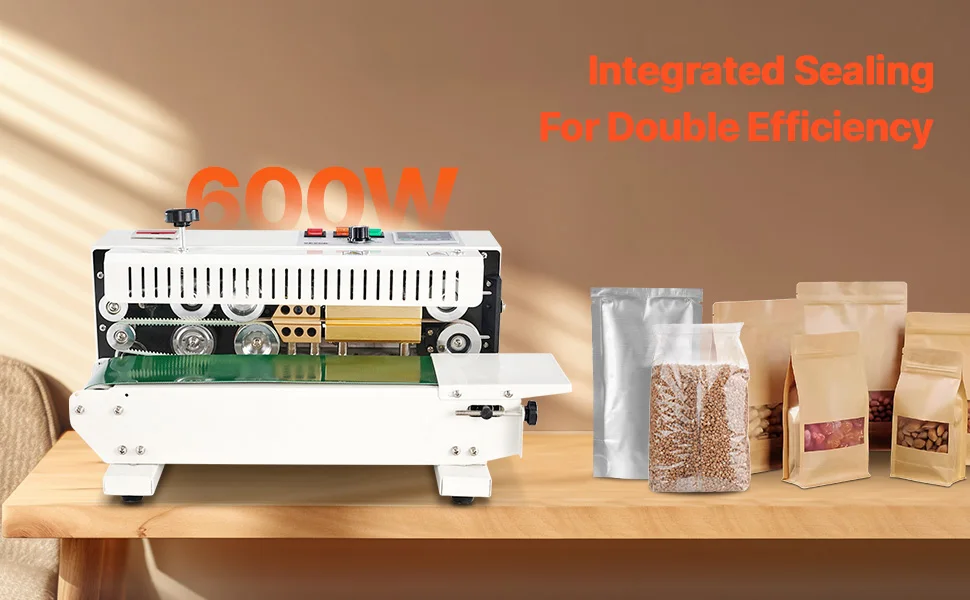 SucceBuy Automatic Horizontal Band Sealer Continuous Bag Band Sealing Machine with Count Function for 0.02-0.8 mm Plastic Bags