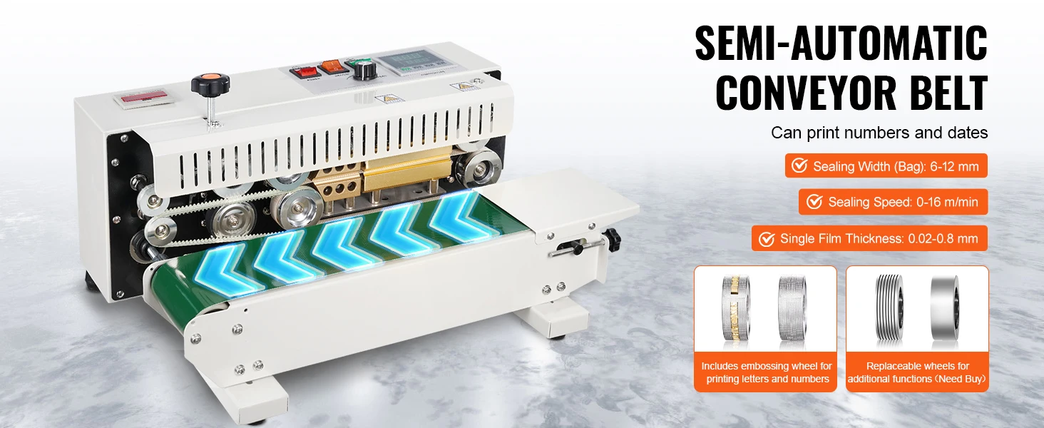 SucceBuy Automatic Horizontal Band Sealer Continuous Bag Band Sealing Machine with Count Function for 0.02-0.8 mm Plastic Bags