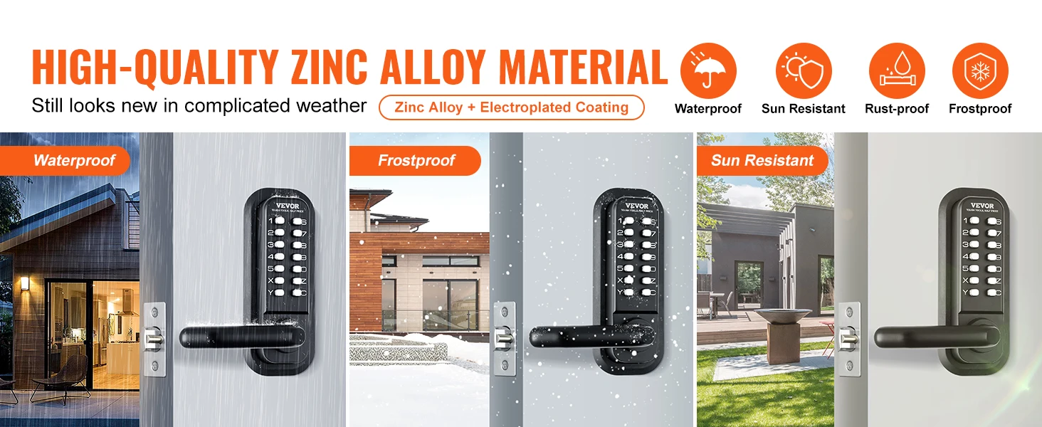 SucceBuy Mechanical Keyless Entry Door Lock Single/Double -Sided 14 Digit Keypad and Handle Embedded