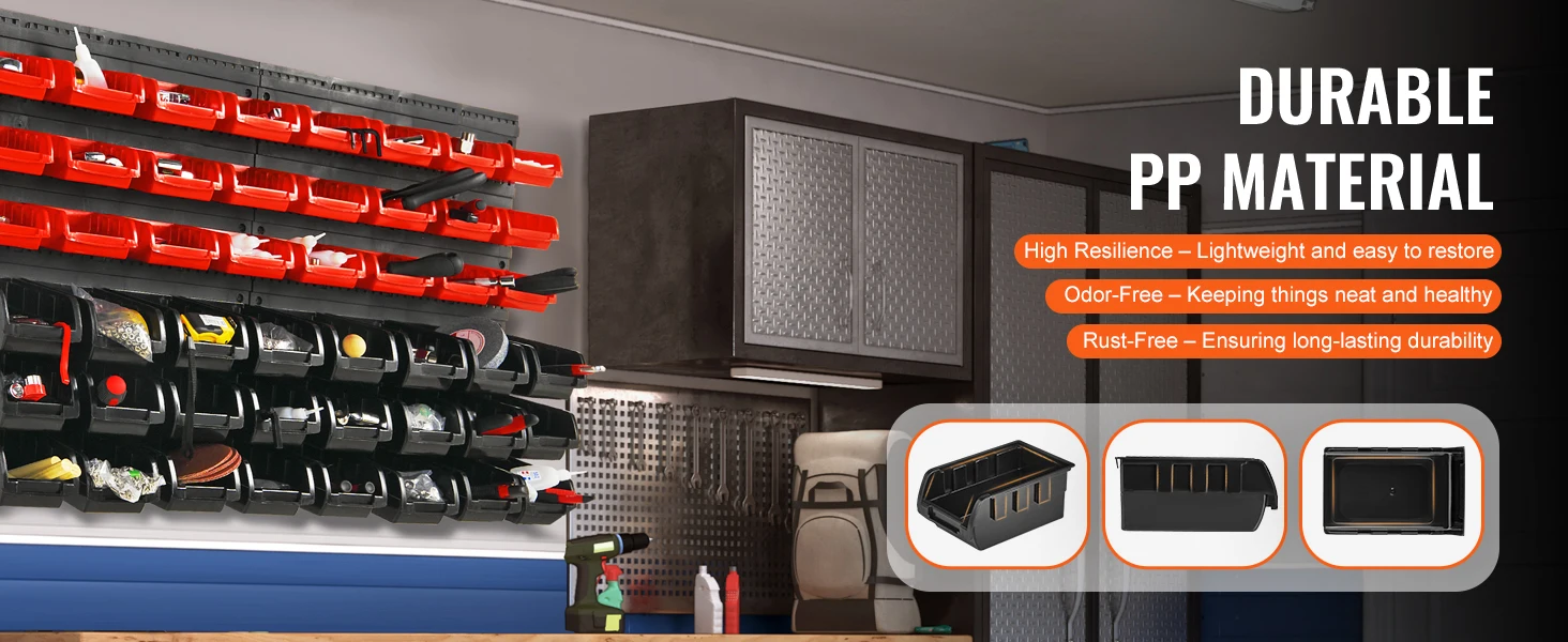 SucceBuy 48pcs Parts Storage Bins Wall Mounted Garage Containers with Wall Panels Tool Organizer for Nuts Bolts Screws Nails