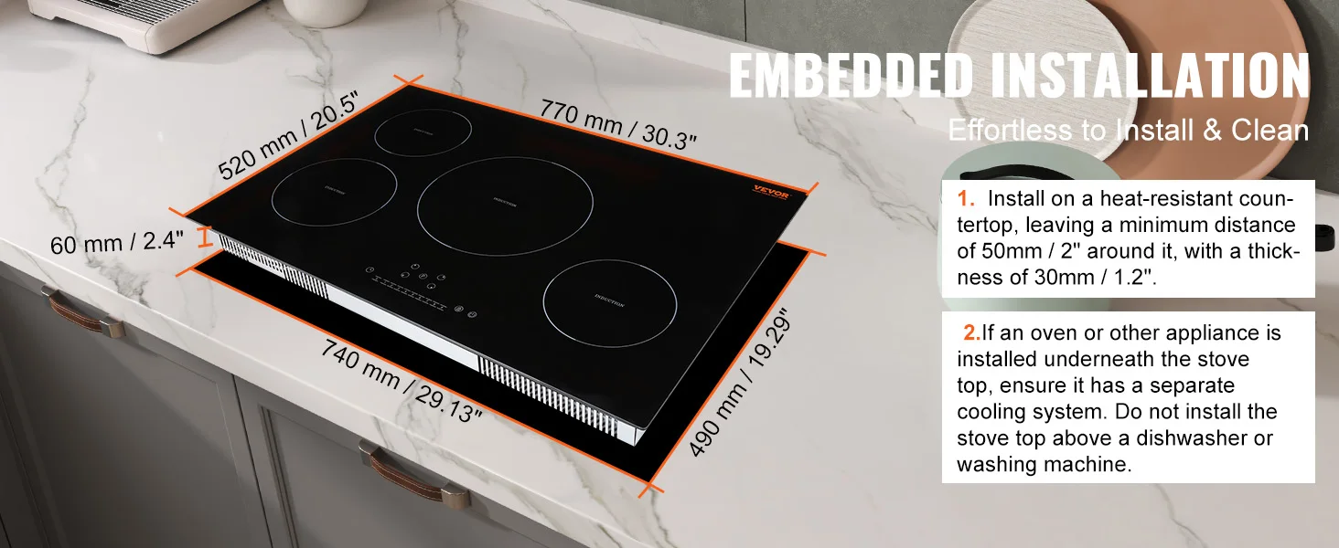 SucceBuy 4 Burners 30'' Electric Cooktop Induction Stove Top Built-in Magnetic Cooktop with 9 Heating Level Touch Screen Burner