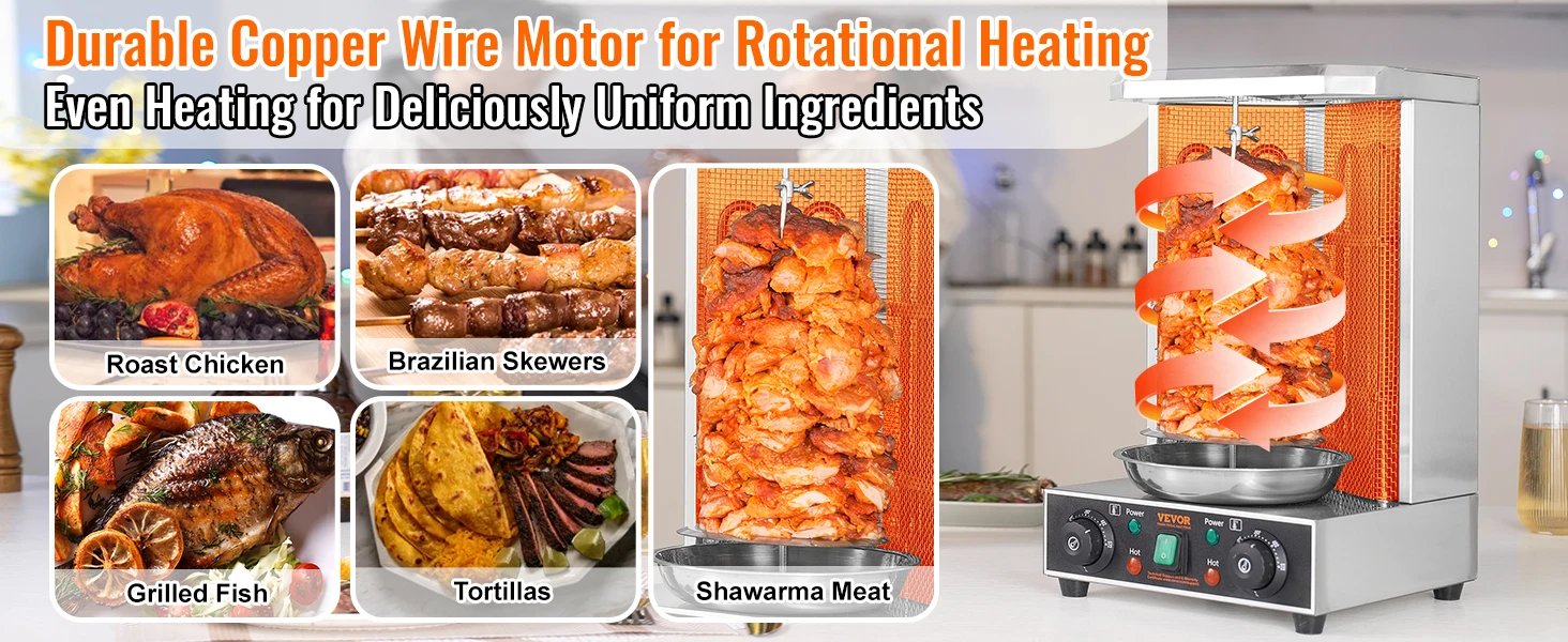 SucceBuy Shawarma Grill Machine 13lbs Chicken Shawarma Cooker Machine Electric Vertical Broiler Gyro Rotisserie Oven Doner Kebab