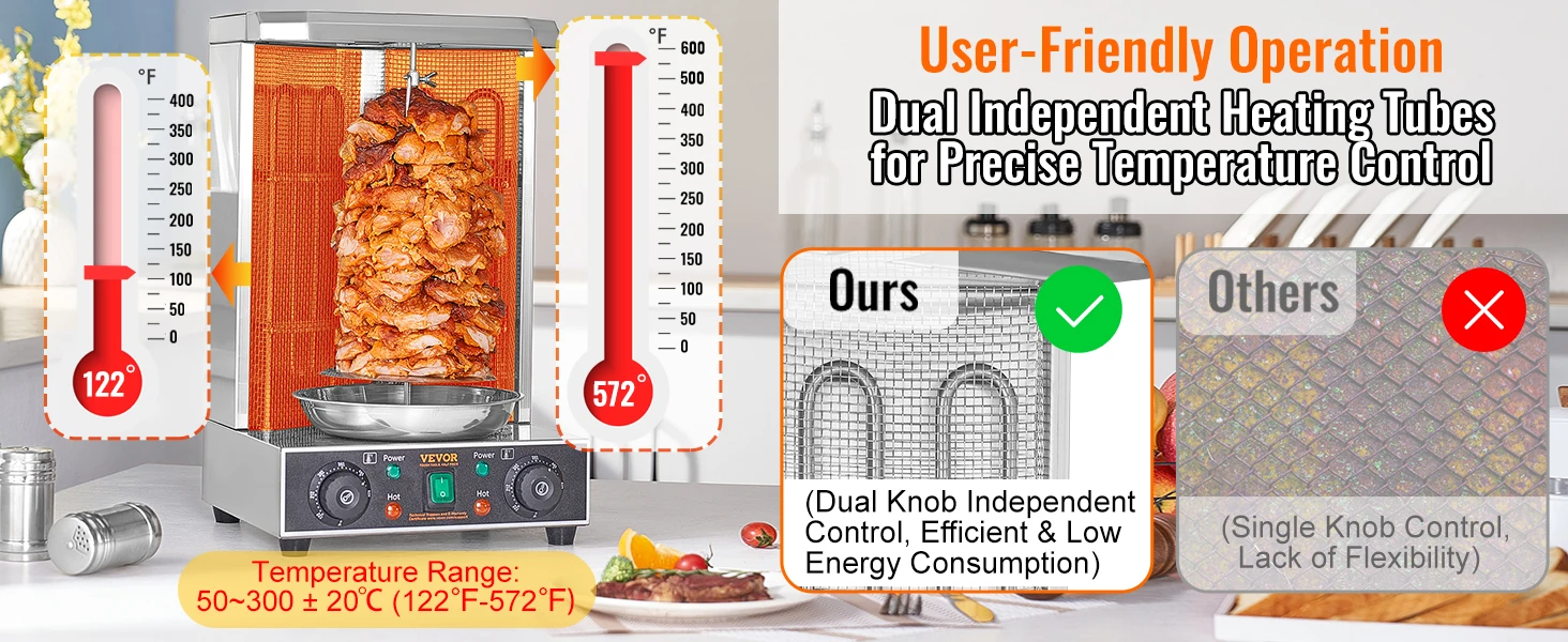 SucceBuy Shawarma Grill Machine 13lbs Chicken Shawarma Cooker Machine Electric Vertical Broiler Gyro Rotisserie Oven Doner Kebab