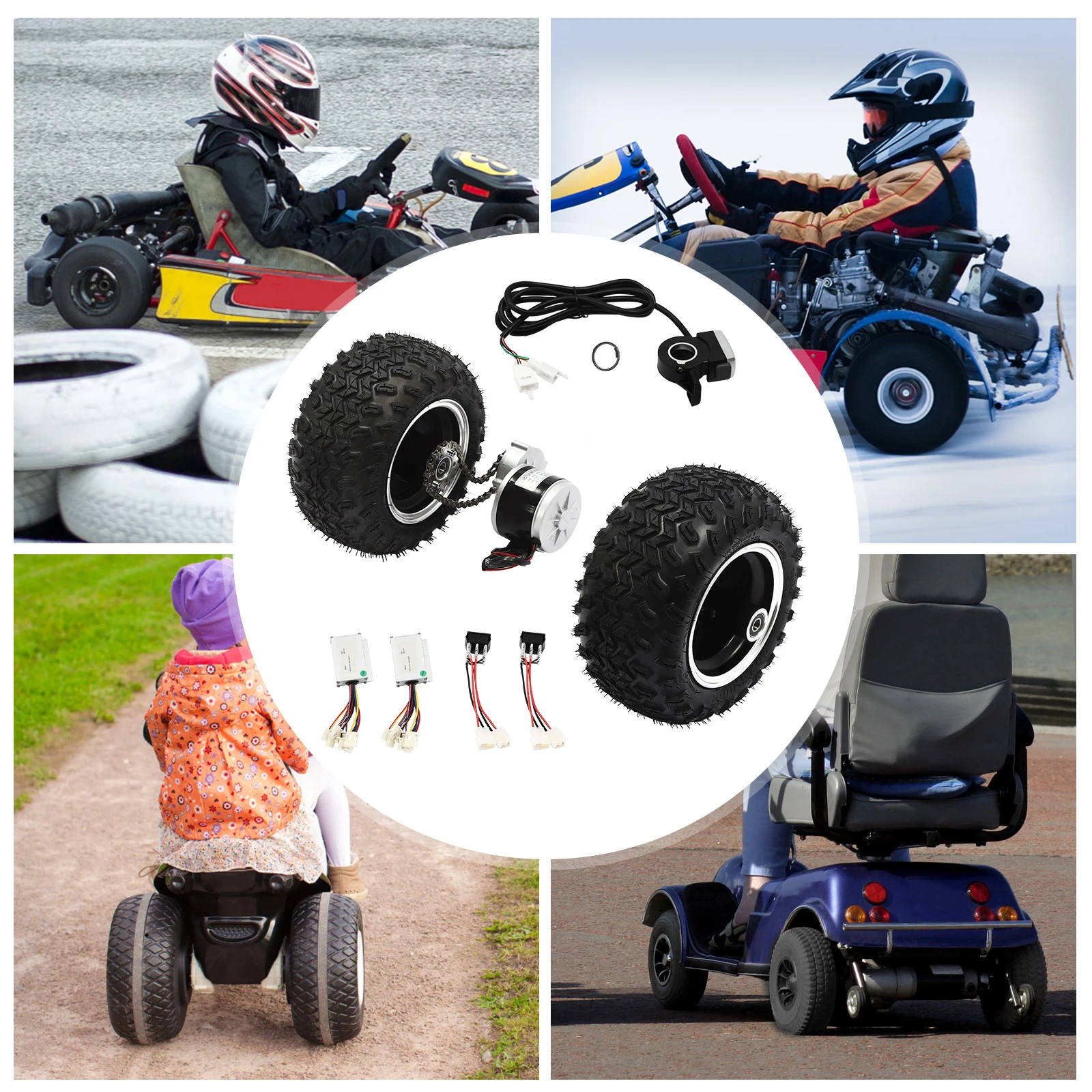 24V/250W 36V/350W Electric Scooter Conversion Kit 10" Dual Wheels Brush Gear Motor Drive Air Wheel w/Reverse Gear+Thumb Throttle