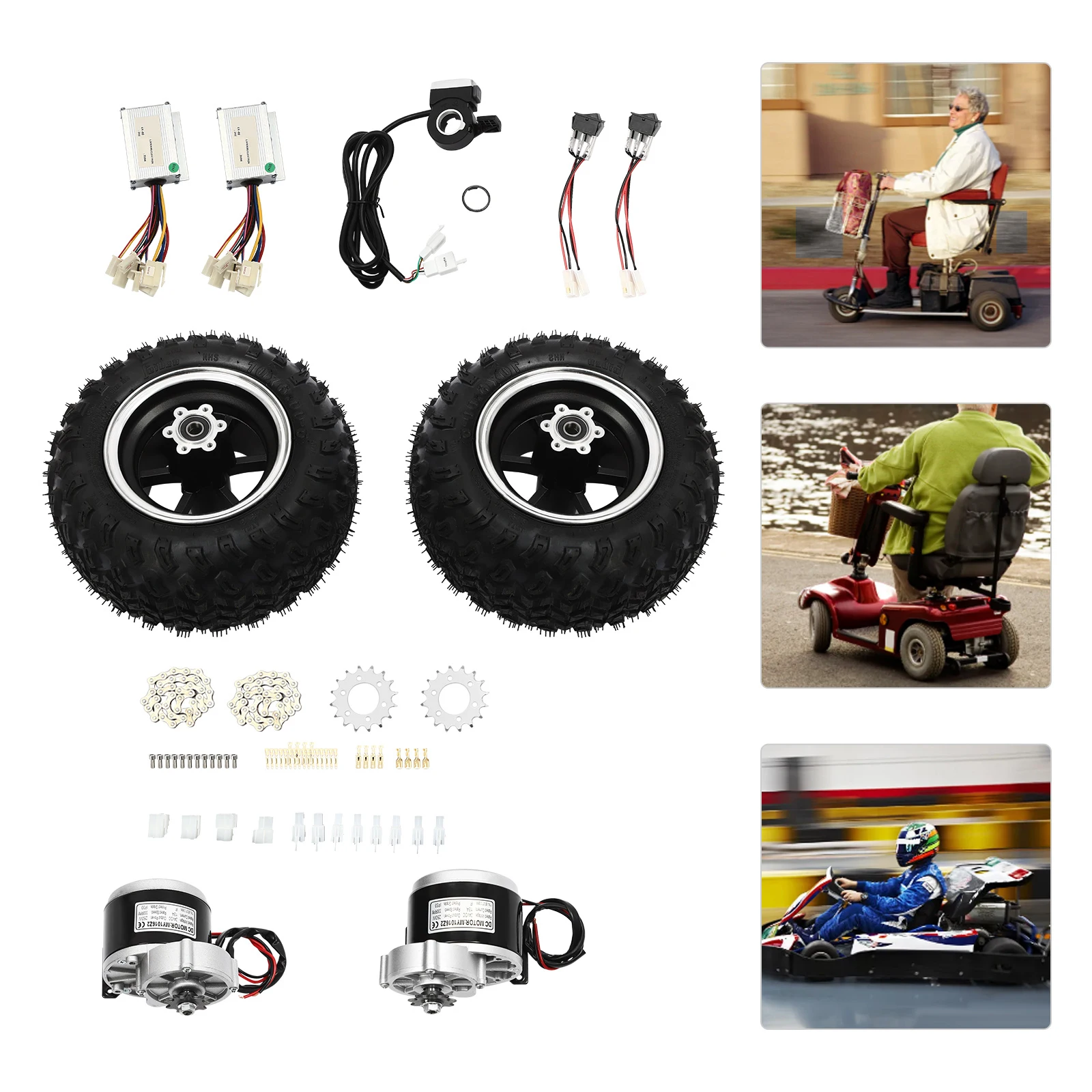 24V/250W 36V/350W Electric Scooter Conversion Kit 10" Dual Wheels Brush Gear Motor Drive Air Wheel w/Reverse Gear+Thumb Throttle