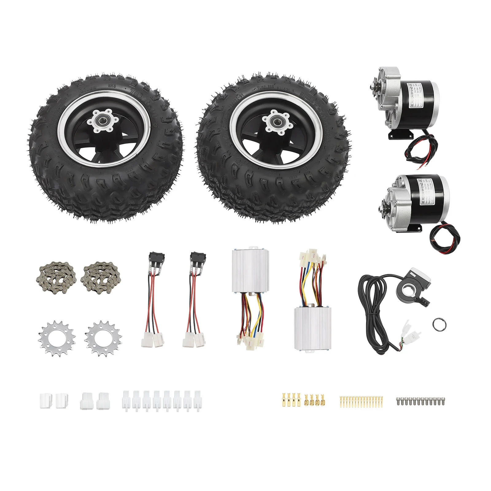 24V/250W 36V/350W Electric Scooter Conversion Kit 10" Dual Wheels Brush Gear Motor Drive Air Wheel w/Reverse Gear+Thumb Throttle
