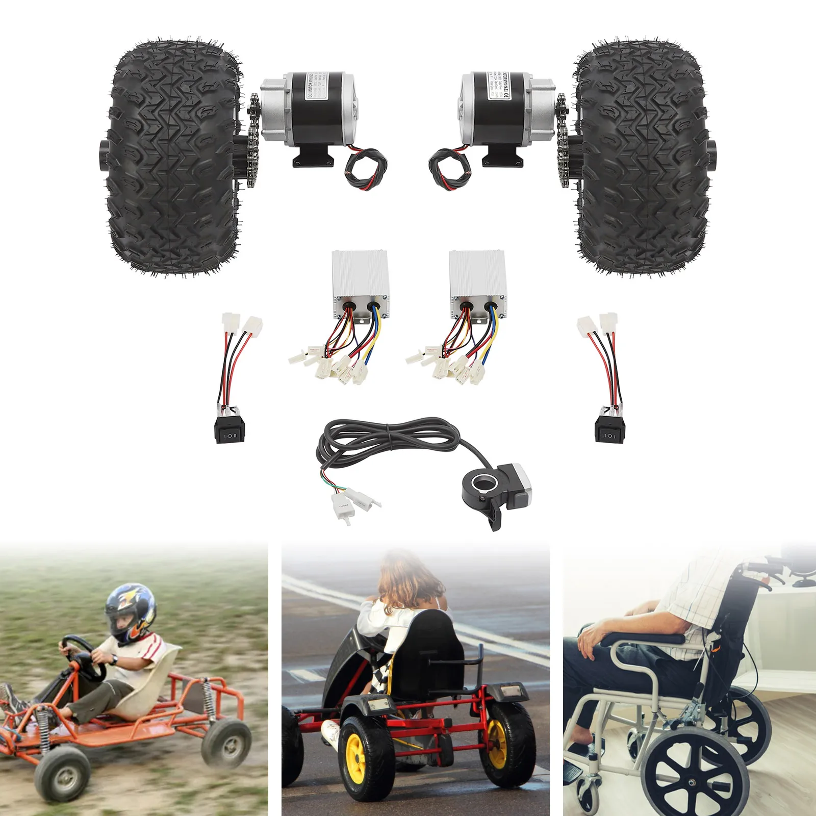 24V/250W 36V/350W Electric Scooter Conversion Kit 10" Dual Wheels Brush Gear Motor Drive Air Wheel w/Reverse Gear+Thumb Throttle