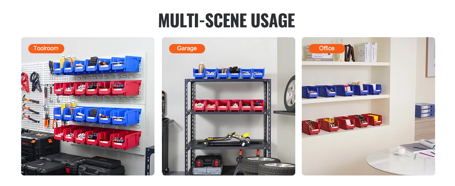 SucceBuy Parts Bin 12pcs 5x5x10in Blue/Red Stackable Plastic Garage Tool Storage Box Container Organizer Bin for Closet Garage