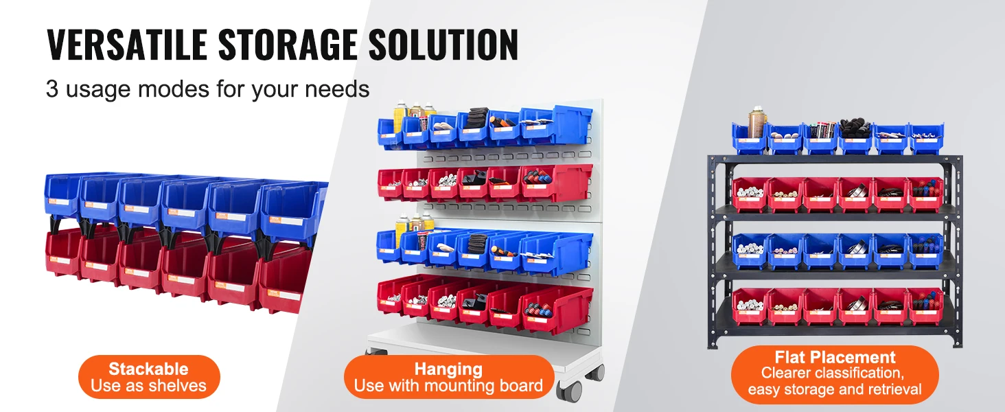 SucceBuy Parts Bin 12pcs 5x5x10in Blue/Red Stackable Plastic Garage Tool Storage Box Container Organizer Bin for Closet Garage