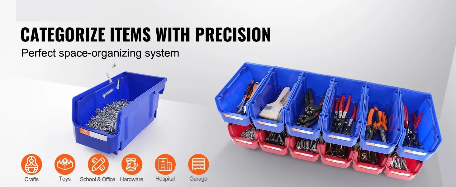 SucceBuy Parts Bin 12pcs 5x5x10in Blue/Red Stackable Plastic Garage Tool Storage Box Container Organizer Bin for Closet Garage
