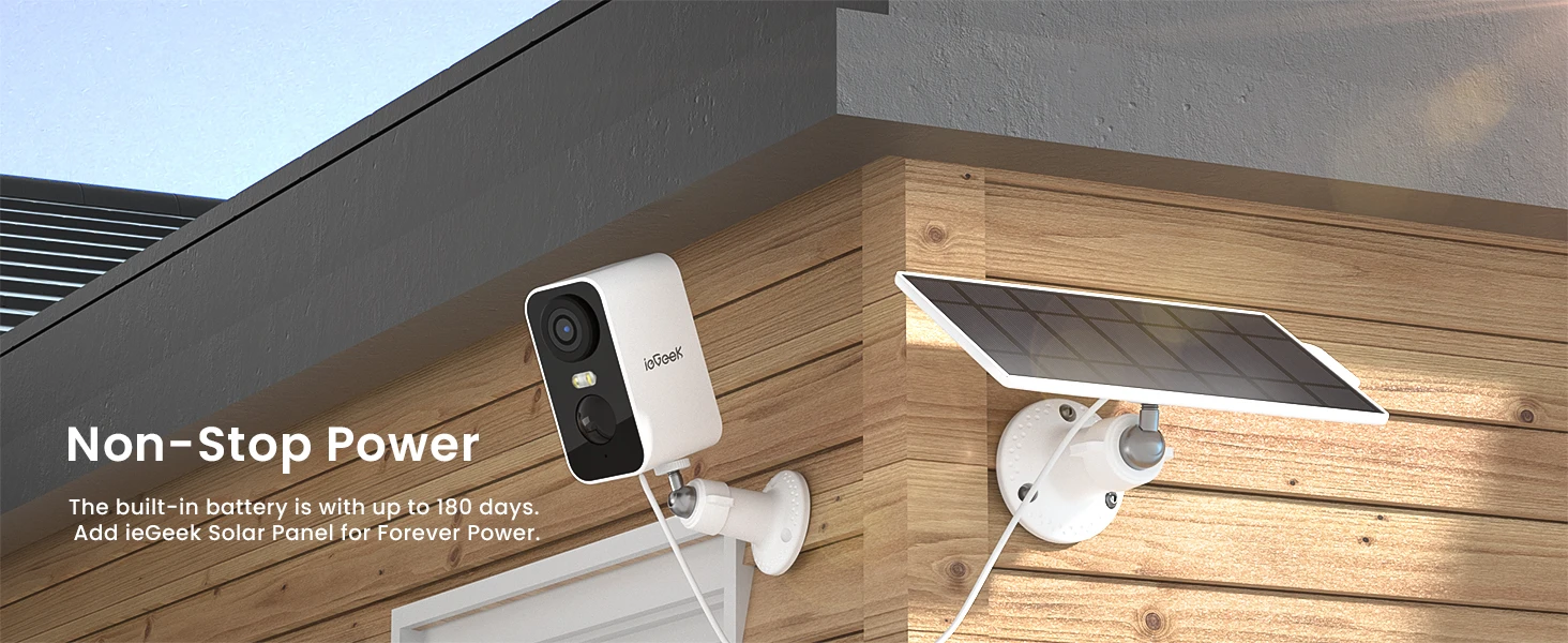 ieGeek 2K Telecamera di sicurezza solare senza fili all'aperto con visione notturna a colori, sistemi di telecamere CCTV a batte