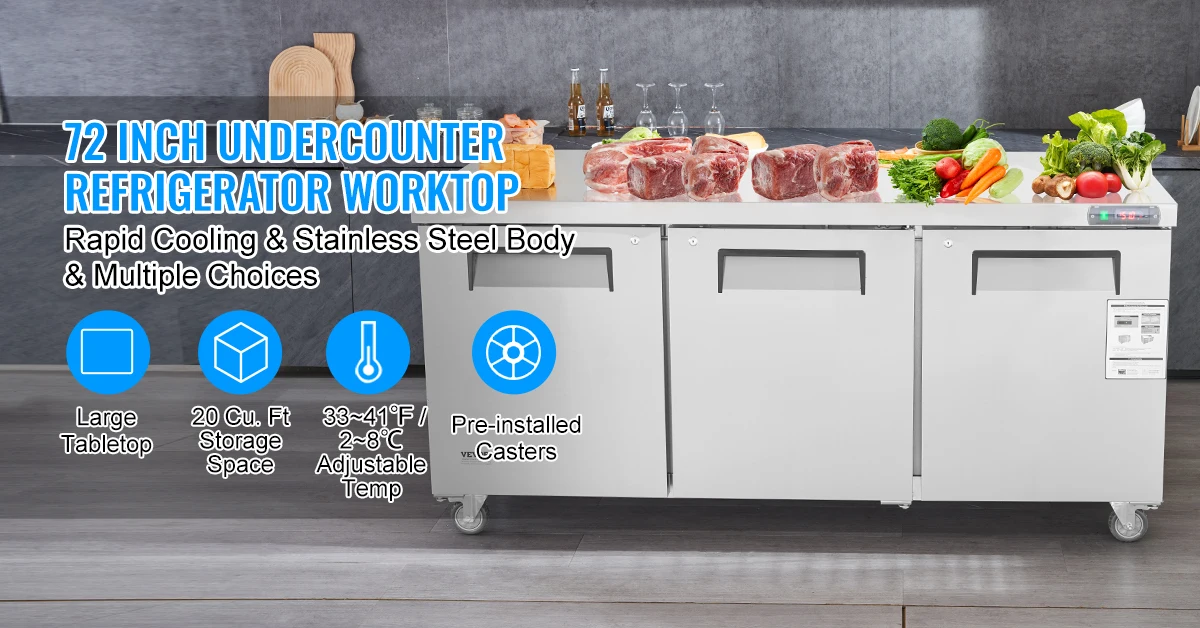 SucceBuy 72" Commercial Refrigerator Sandwich & Salad Prep Table 20Cu.Ft Food Prep Frost Free Refrigerator for Restaurant Bar