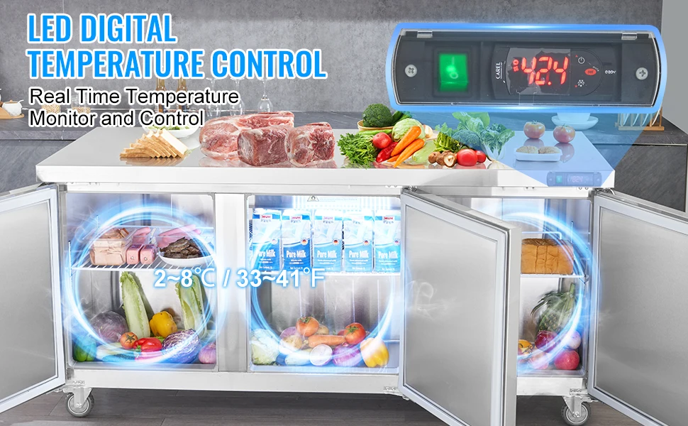 SucceBuy 72" Commercial Refrigerator Sandwich & Salad Prep Table 20Cu.Ft Food Prep Frost Free Refrigerator for Restaurant Bar