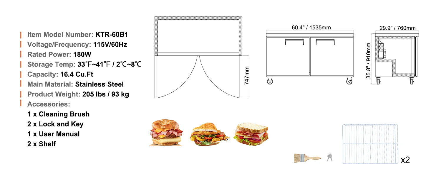 SucceBuy 72" Commercial Refrigerator Sandwich & Salad Prep Table 20Cu.Ft Food Prep Frost Free Refrigerator for Restaurant Bar