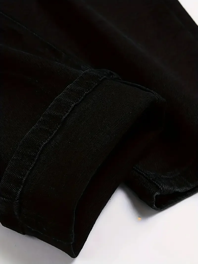 Slim-fit Men's Washed Jeans Casual Straight Leg Trousers for Men Dark Blue Jeans