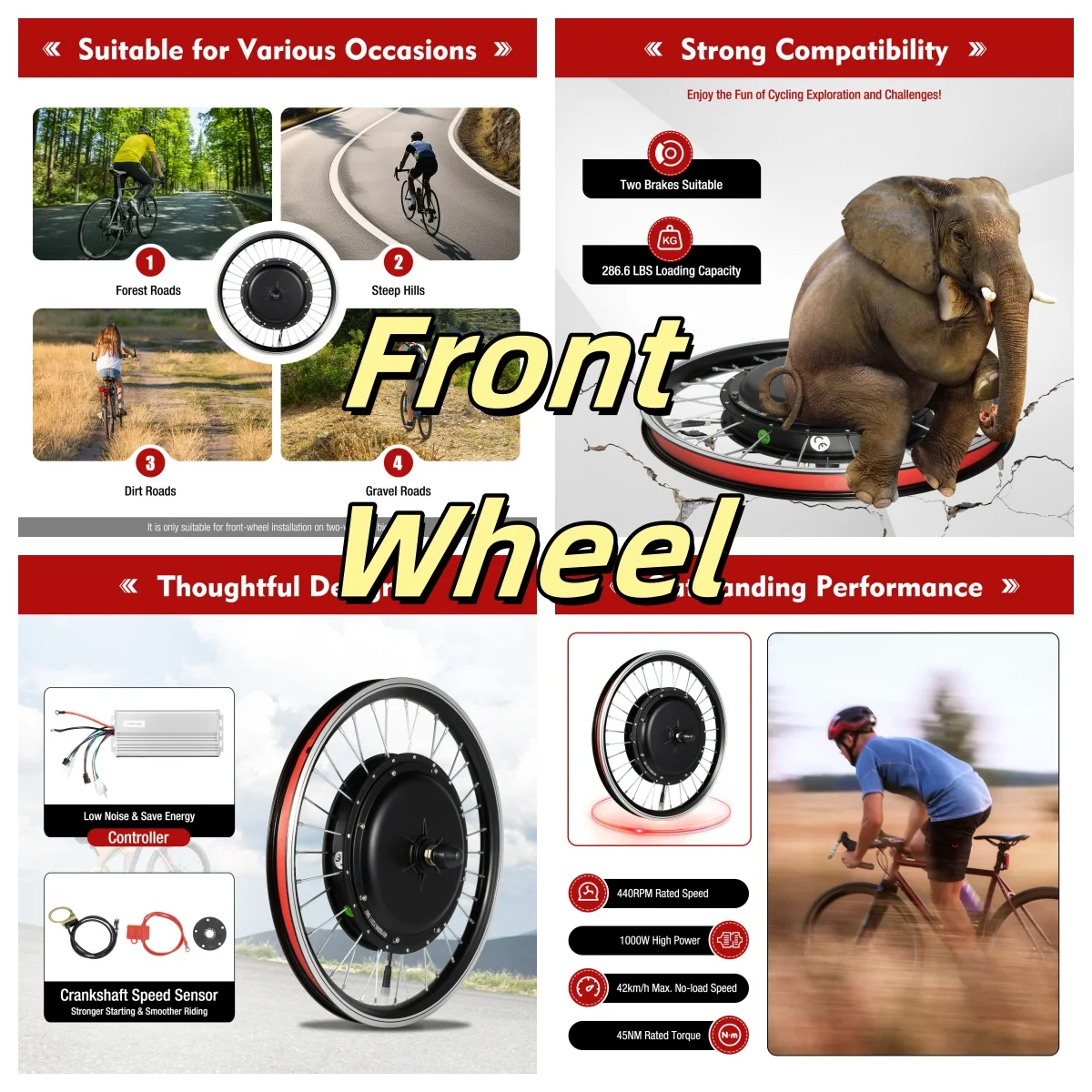20" 48V 1000W Front/Rear Wheel Conversion Ki Powerful Hub Motor Kit with SW-810LED Display