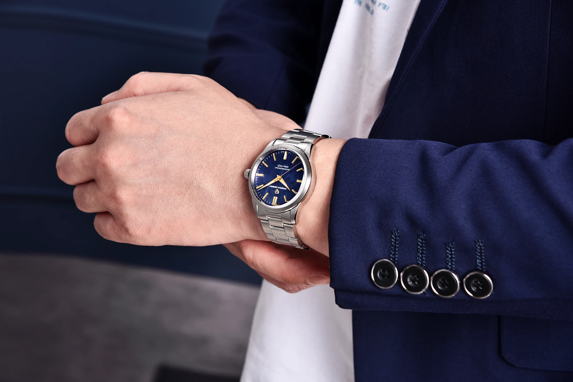 PAGANI DESIGN Men's 40mm Stainless Steel Quartz Watch, Blue Dial, Sapphire Crystal, VH31 Movement, 100m Water Resistant PD-1734