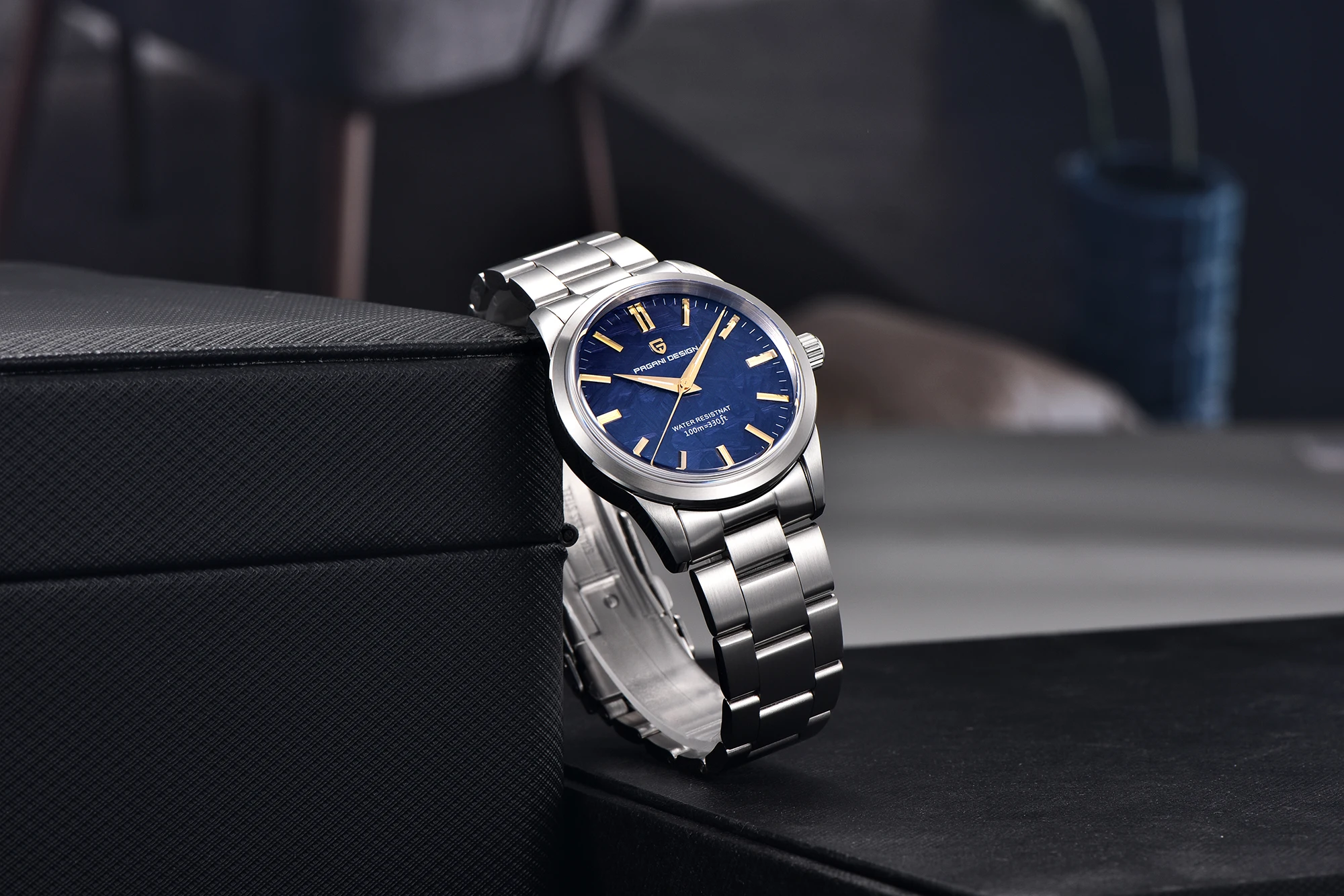 PAGANI DESIGN Men's 40mm Stainless Steel Quartz Watch, Blue Dial, Sapphire Crystal, VH31 Movement, 100m Water Resistant PD-1734