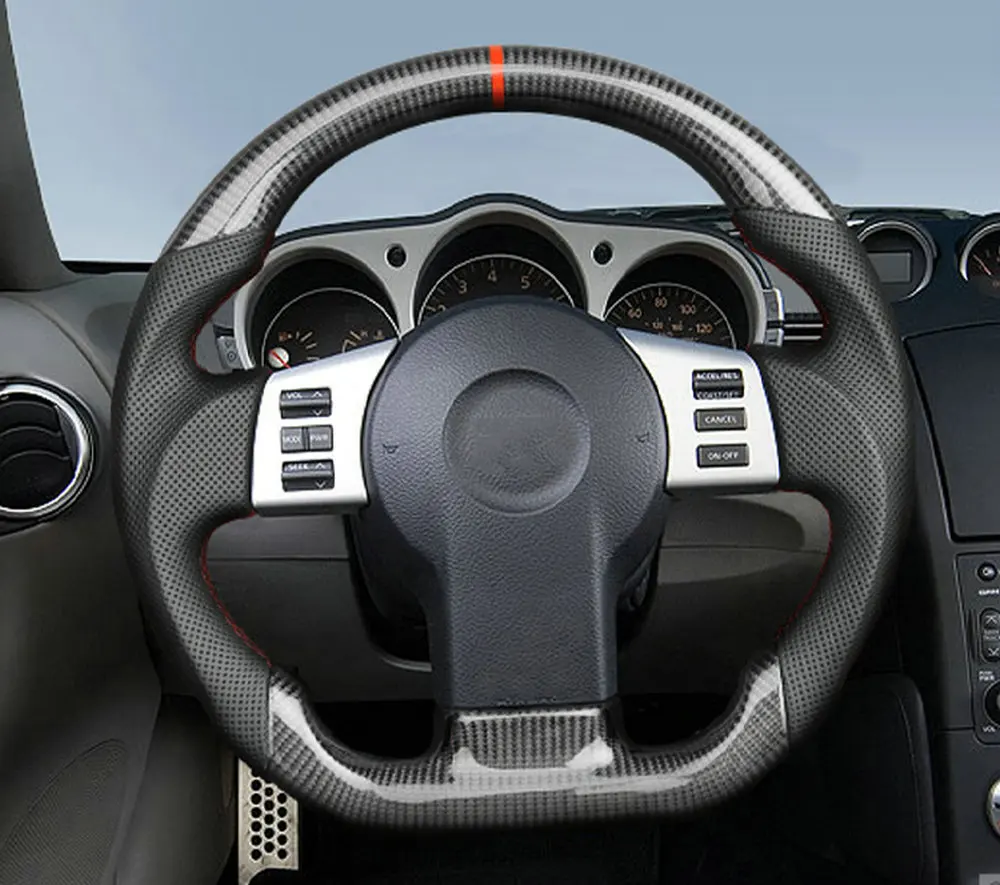 Carbon Fiber Steering Wheel Perforated Leather Fit For Nissan 350z 2003-2008 Flat Bottom Racing Wheel