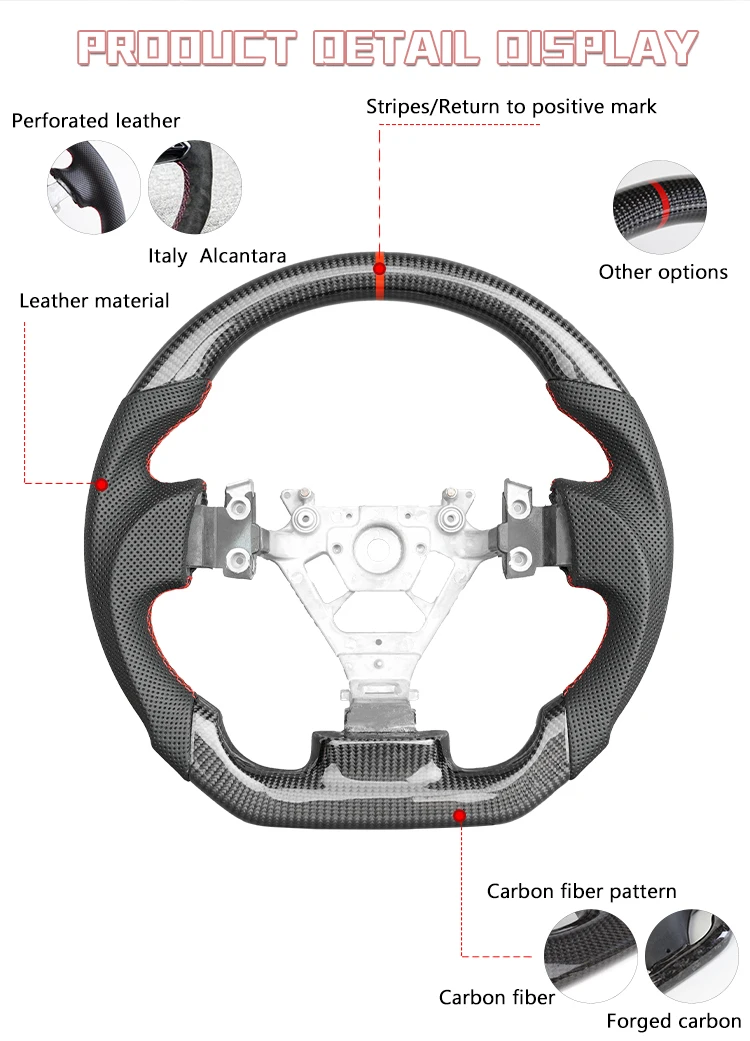 Carbon Fiber Steering Wheel Perforated Leather Fit For Nissan 350z 2003-2008 Flat Bottom Racing Wheel