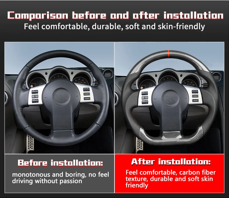 Carbon Fiber Steering Wheel Perforated Leather Fit For Nissan 350z 2003-2008 Flat Bottom Racing Wheel