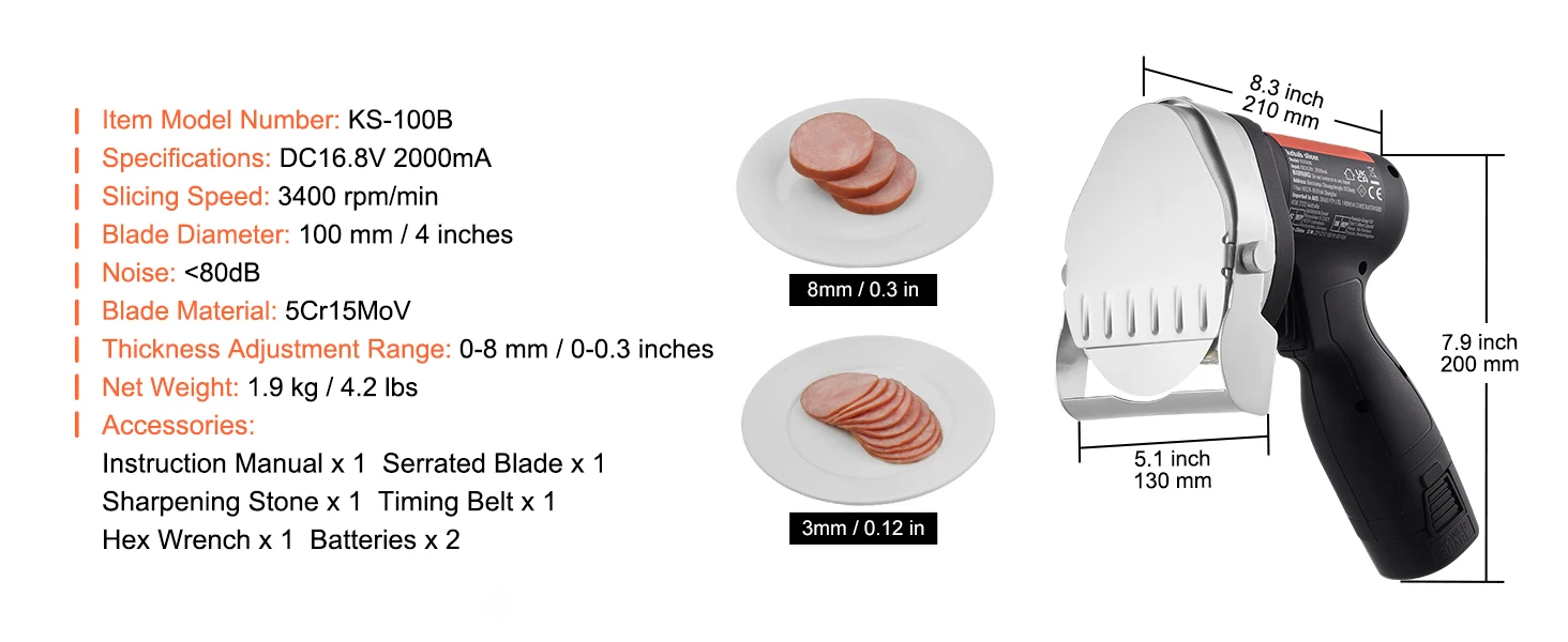 SucceBuy Electric Shawarma Knife, Cordless Battery Professional Turkish Knife Commercial Stainless Steel Gyro Cutter