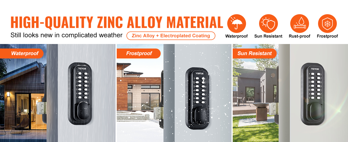 SucceBuy Mechanical Keyless Entry Door Lock 14 Digit Keypad Outdoor Gate Door Locks Set with Surface-mounted Latch Door Lock