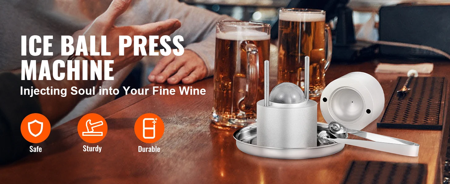 SucceBuy 60mm Ice Ball Press Maker Spherical Whiskey Tray Mould Bubble-Free Making Mold Crystal Ice Ball Box for Bar Cocktail