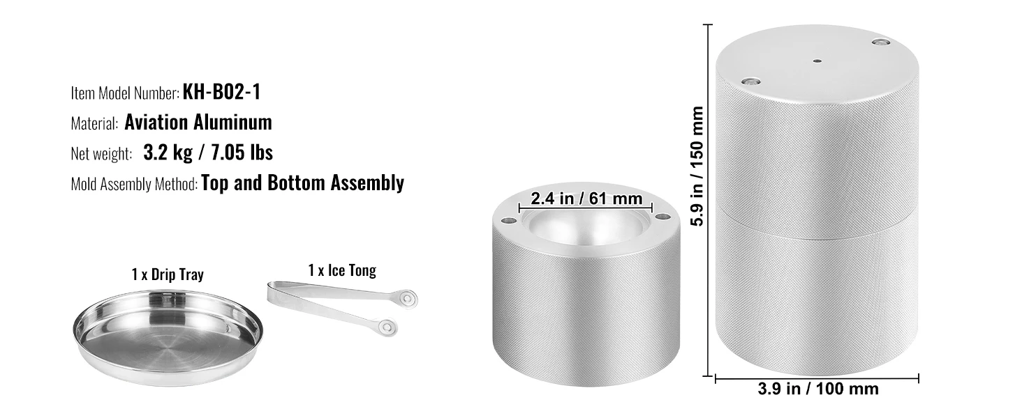 SucceBuy 60mm Ice Ball Press Maker Spherical Whiskey Tray Mould Bubble-Free Making Mold Crystal Ice Ball Box for Bar Cocktail